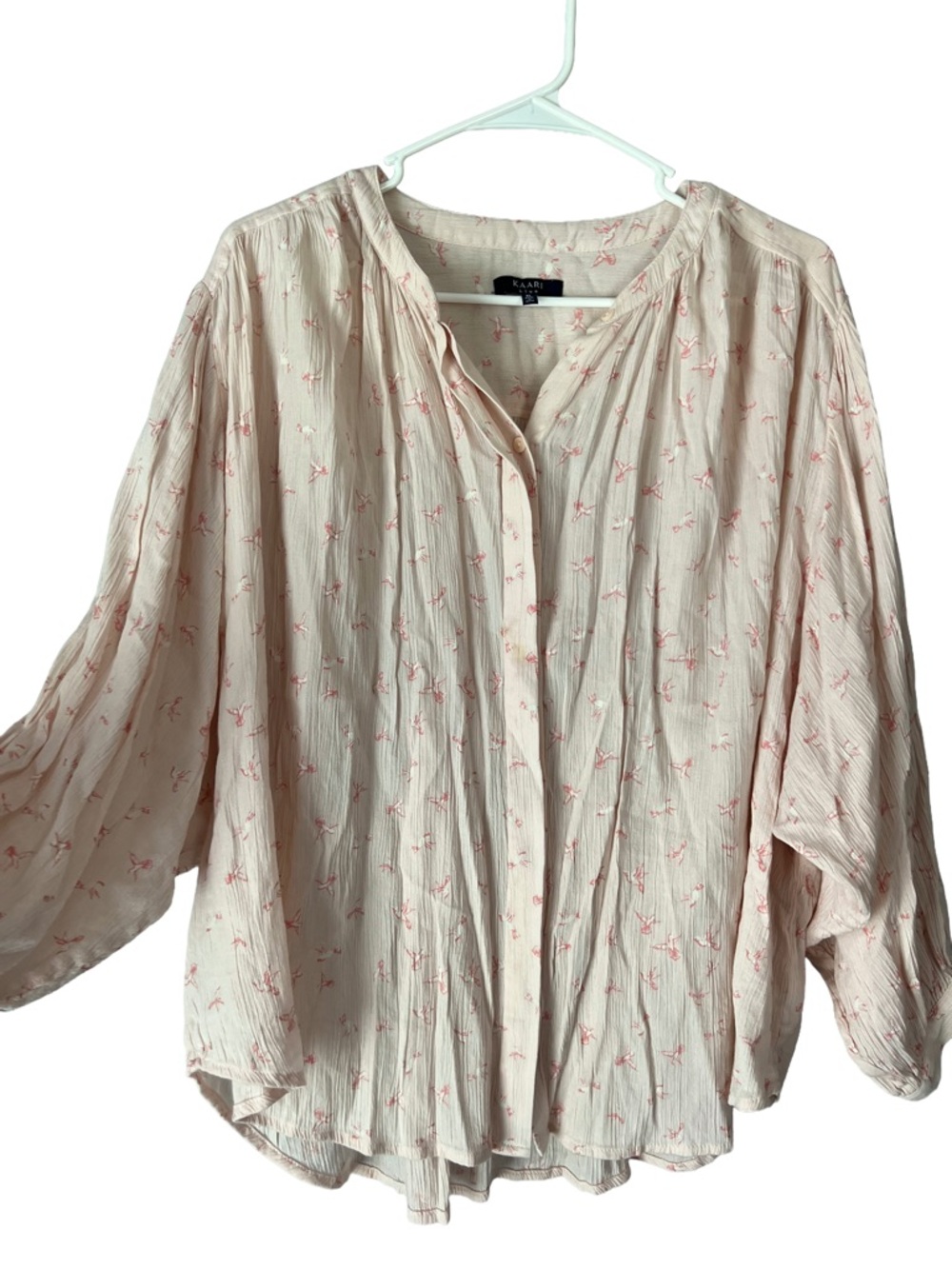 Kaari Blue Women's Cream Blouse with Pink Floral Print